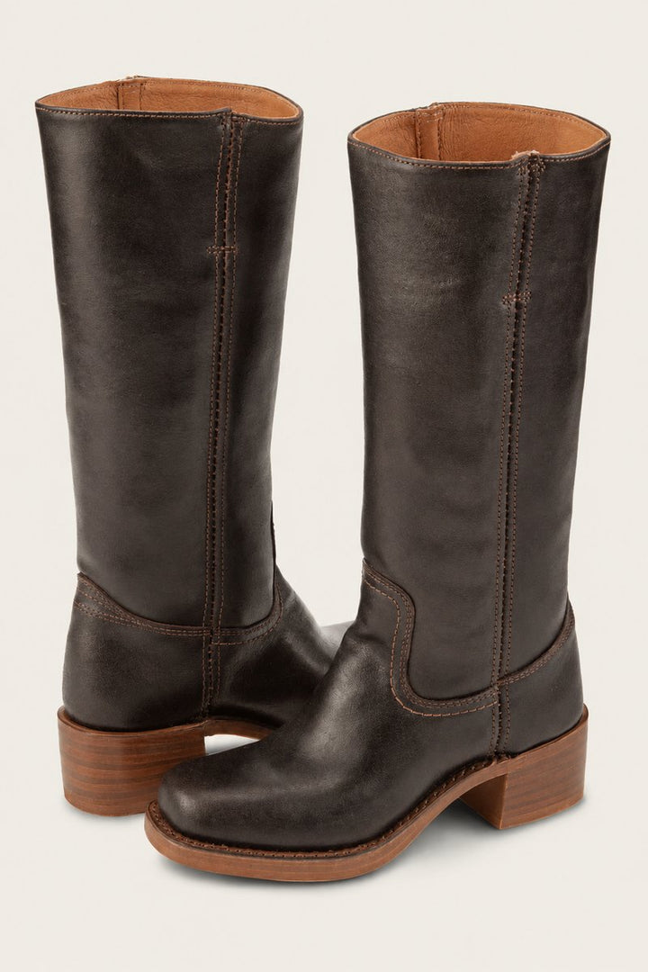Damen Kniehöhe Leder Stiefel Blockabsatz - Brown