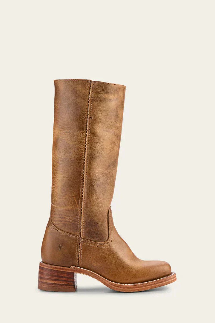 Damen Kniehöhe Leder Stiefel Blockabsatz