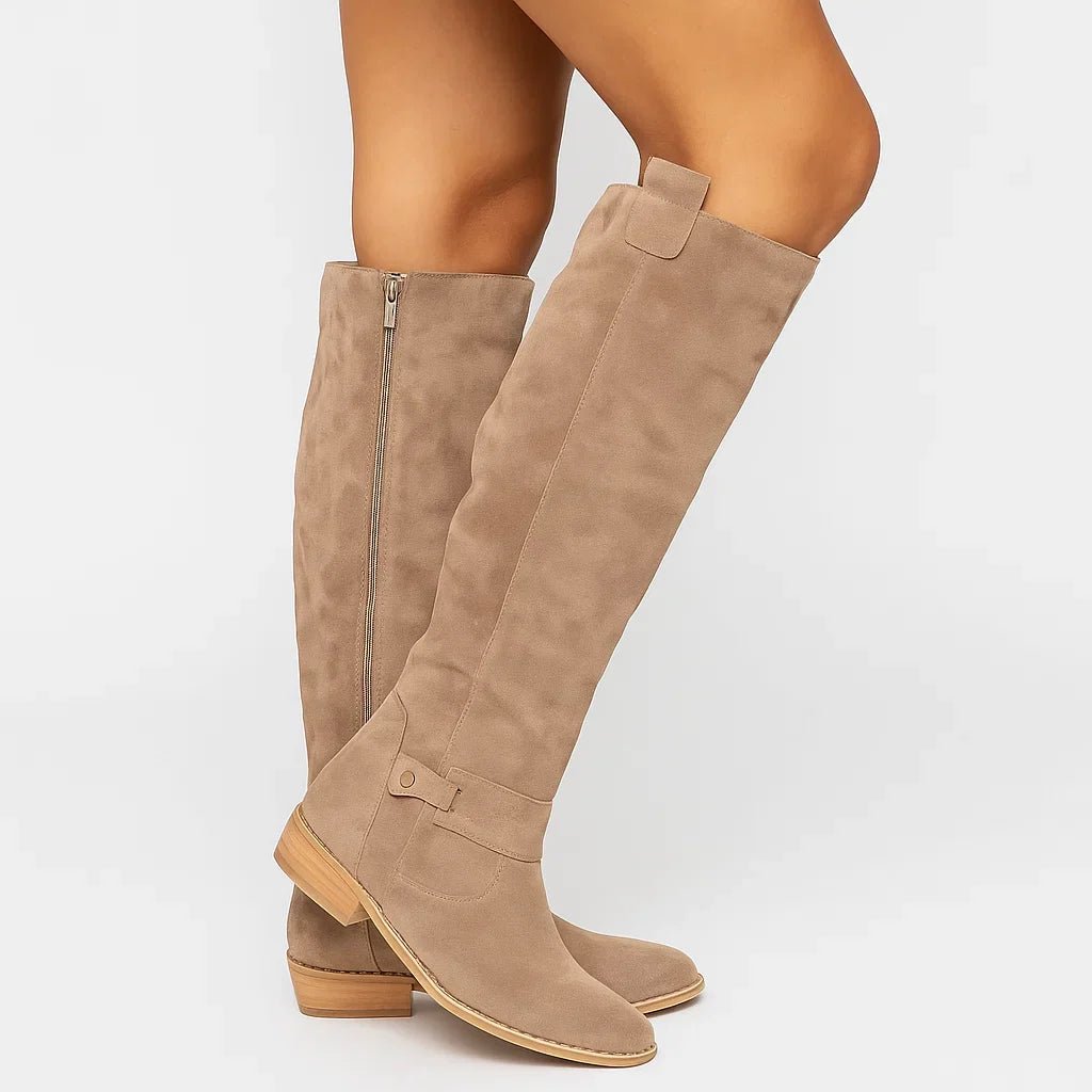 Damen Kniestiefel Leder Rutschfest Ganzjährig Komfort - Beige