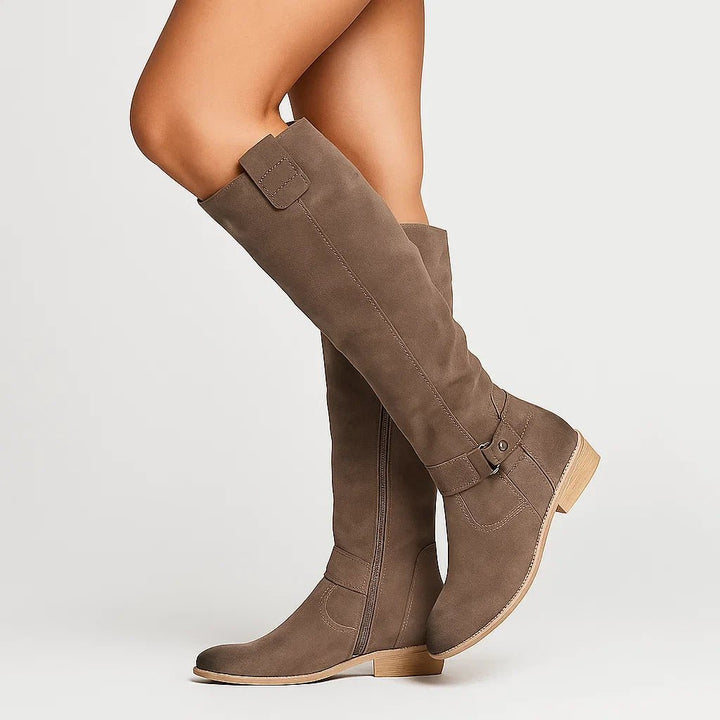 Damen Kniestiefel Leder Rutschfest Ganzjährig Komfort - Brown