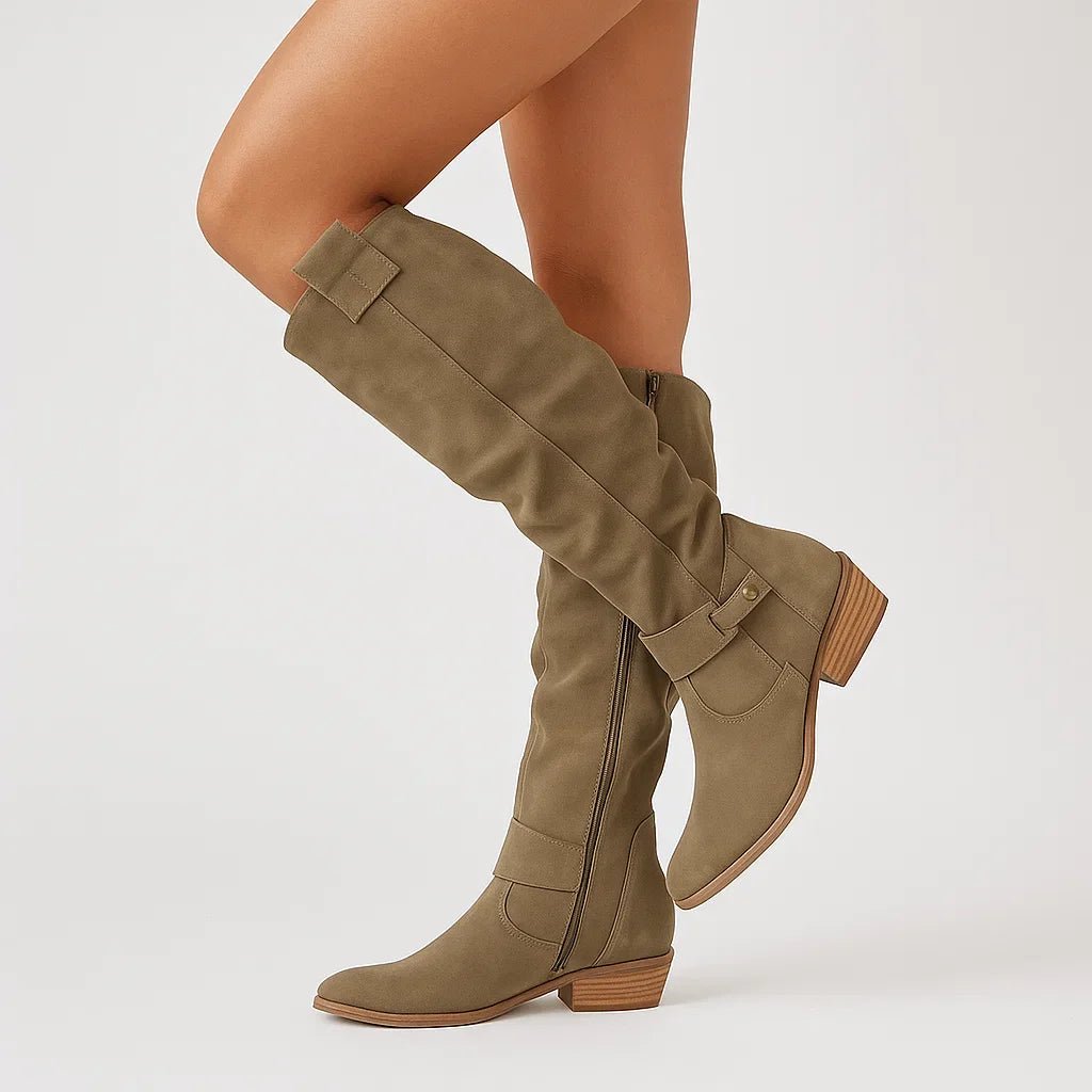 Damen Kniestiefel Leder Rutschfest Ganzjährig Komfort - Dark Green