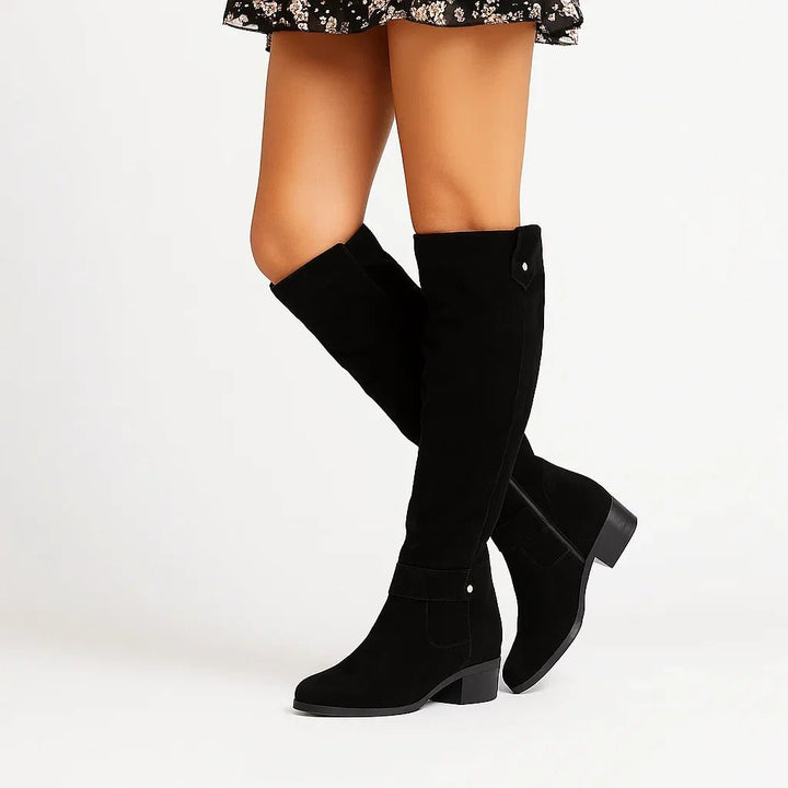 Damen Kniestiefel Leder Rutschfest Ganzjährig Komfort - Black