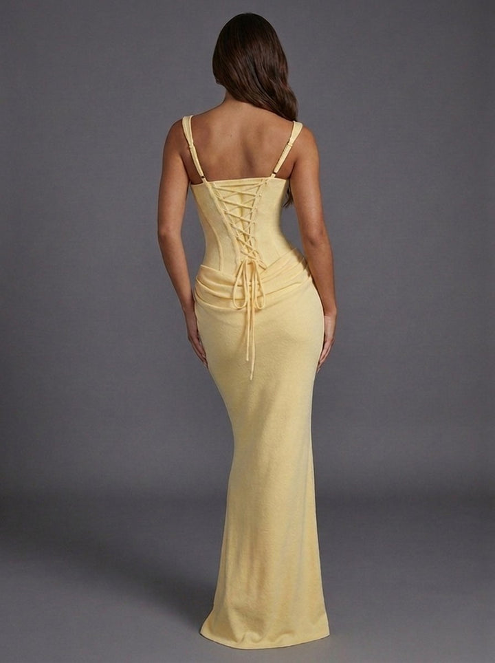 Damen Korsett-Maxi-Abendkleid mit eckigem Ausschnitt und Drapierung