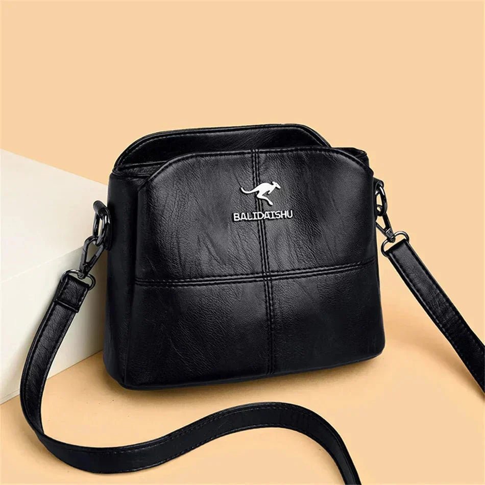 Damen Kunstleder Strukturierte Crossbody Umhängetasche mit Reißverschluss - Black
