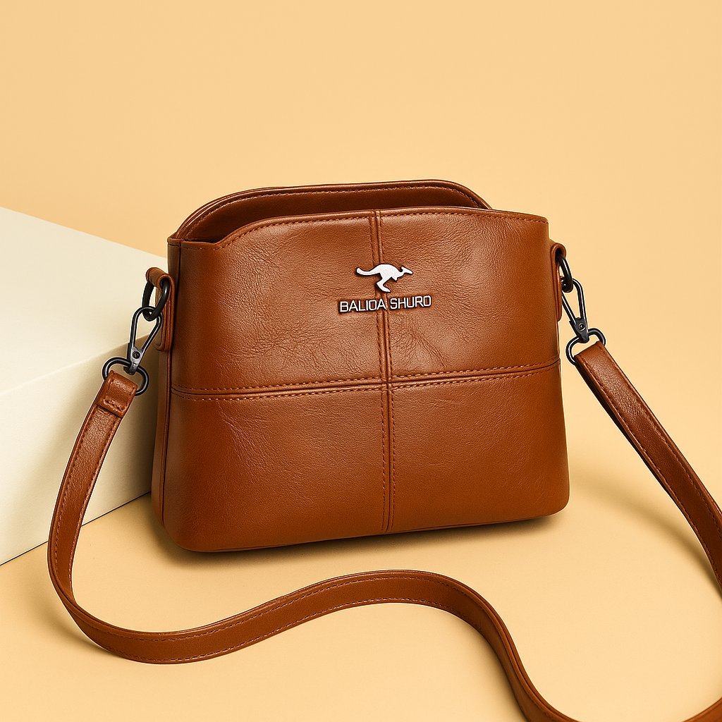 Damen Kunstleder Strukturierte Crossbody Umhängetasche mit Reißverschluss - Brown