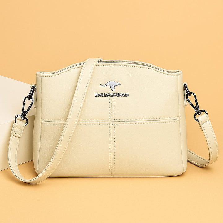 Damen Kunstleder Strukturierte Crossbody Umhängetasche mit Reißverschluss - White