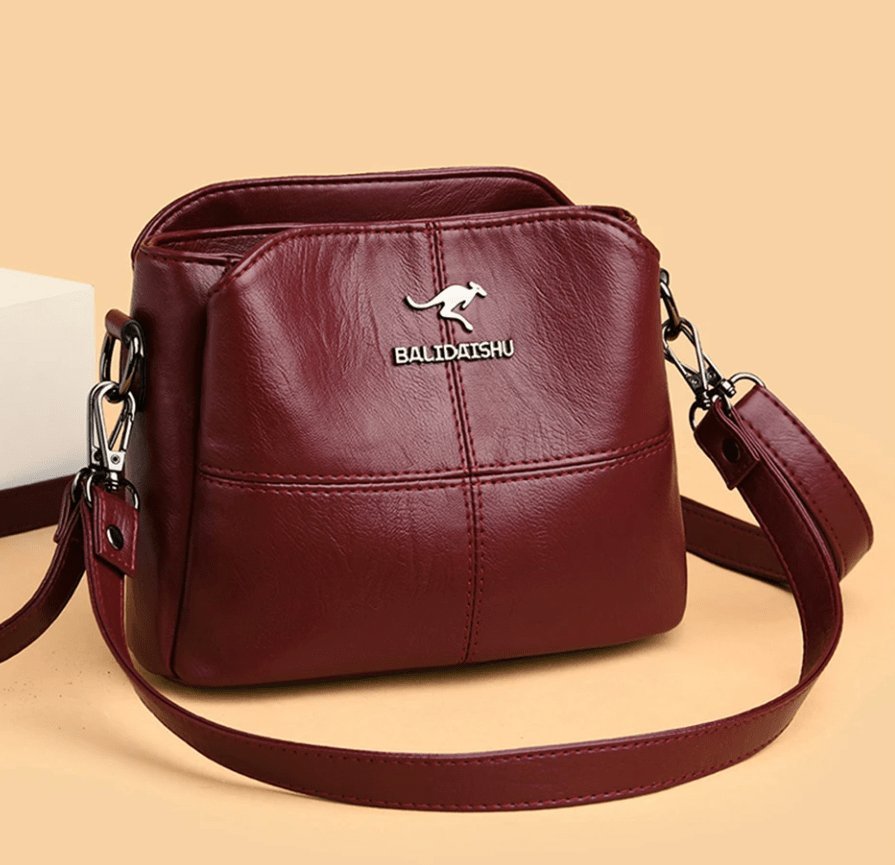 Damen Kunstleder Strukturierte Crossbody Umhängetasche mit Reißverschluss - Red