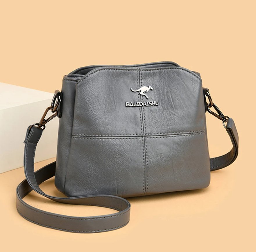 Damen Kunstleder Strukturierte Crossbody Umhängetasche mit Reißverschluss - Grey