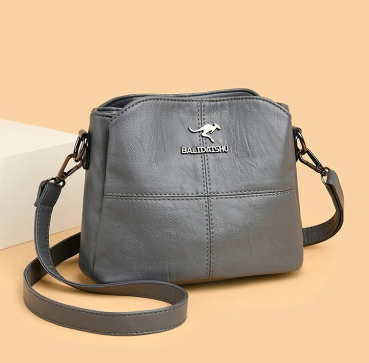 Damen Kunstleder Strukturierte Crossbody Umhängetasche mit Reißverschluss - Grey