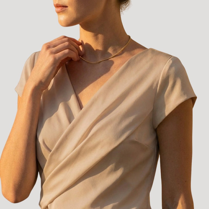 Damen Kurzarm Drapiertes Wickel-Oberteil V-Ausschnitt Bluse