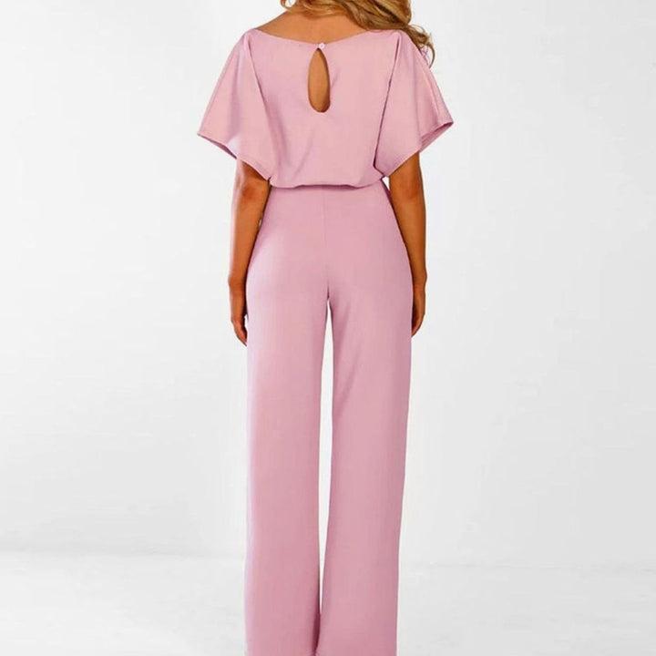 Damen Kurzarm-Jumpsuit mit Gürtel Weites Bein Eleganter Einteiler