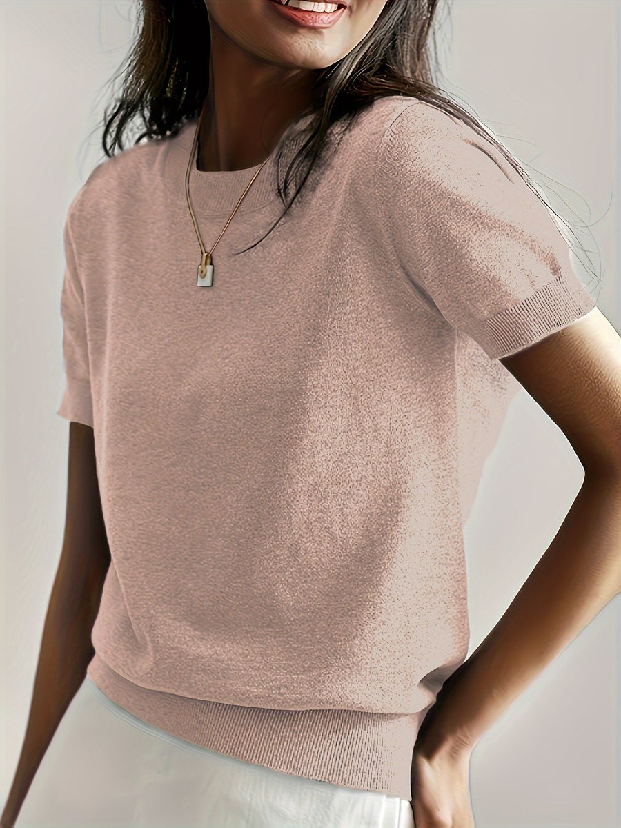 Damen Kurzarm Knit Sweater Top Rundhals lockere Passform - Pfirsich
