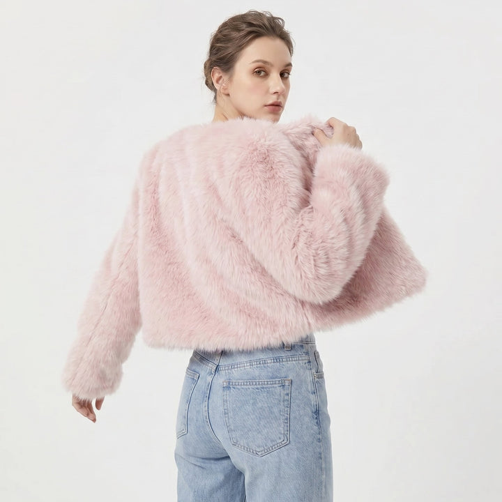 Damen Kurze Cardigan Kunstfell Jacke Winter - Pink
