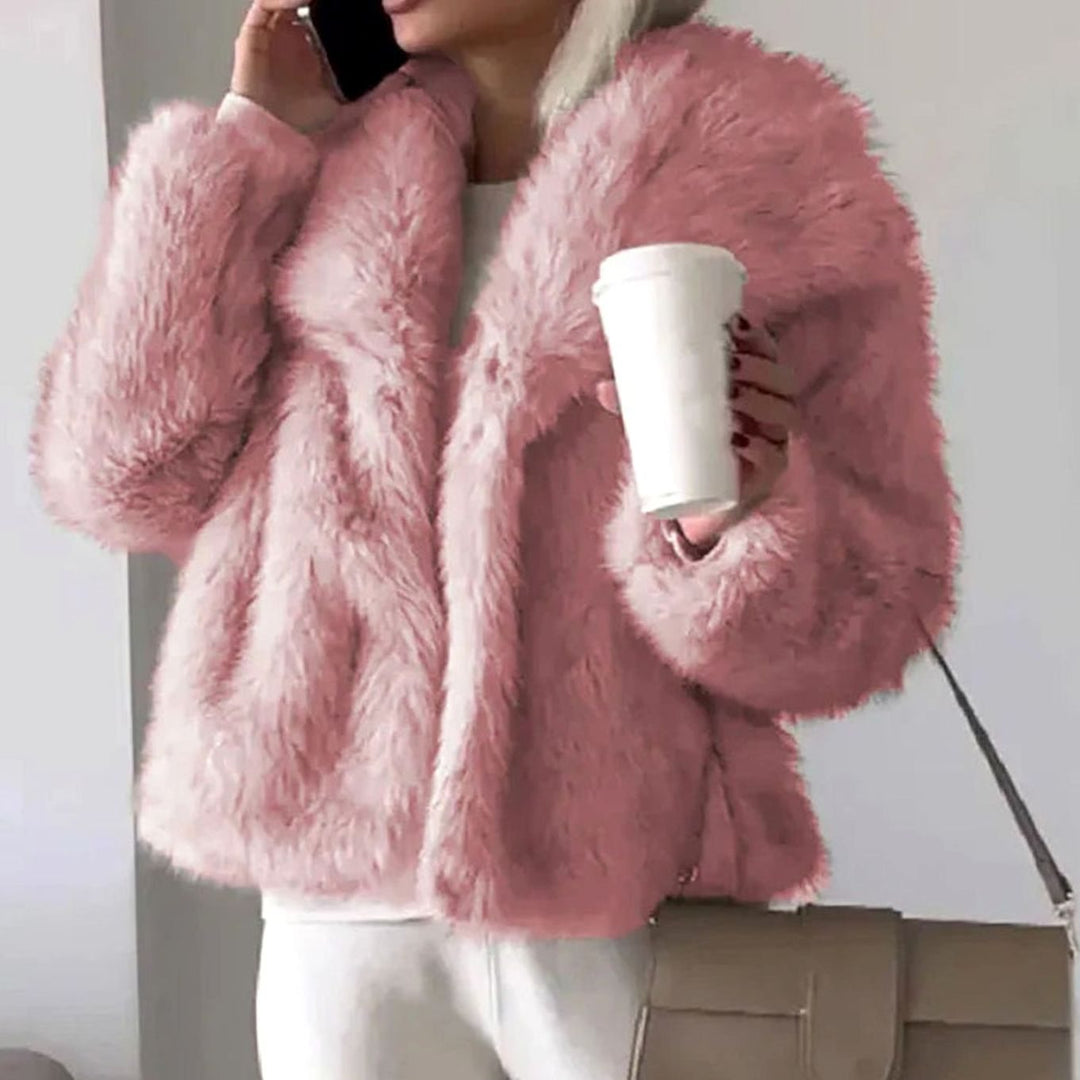 Damen Kurze Winterjacke aus Kunstfell Lockere Flauschige Kurzjacke - Rosa