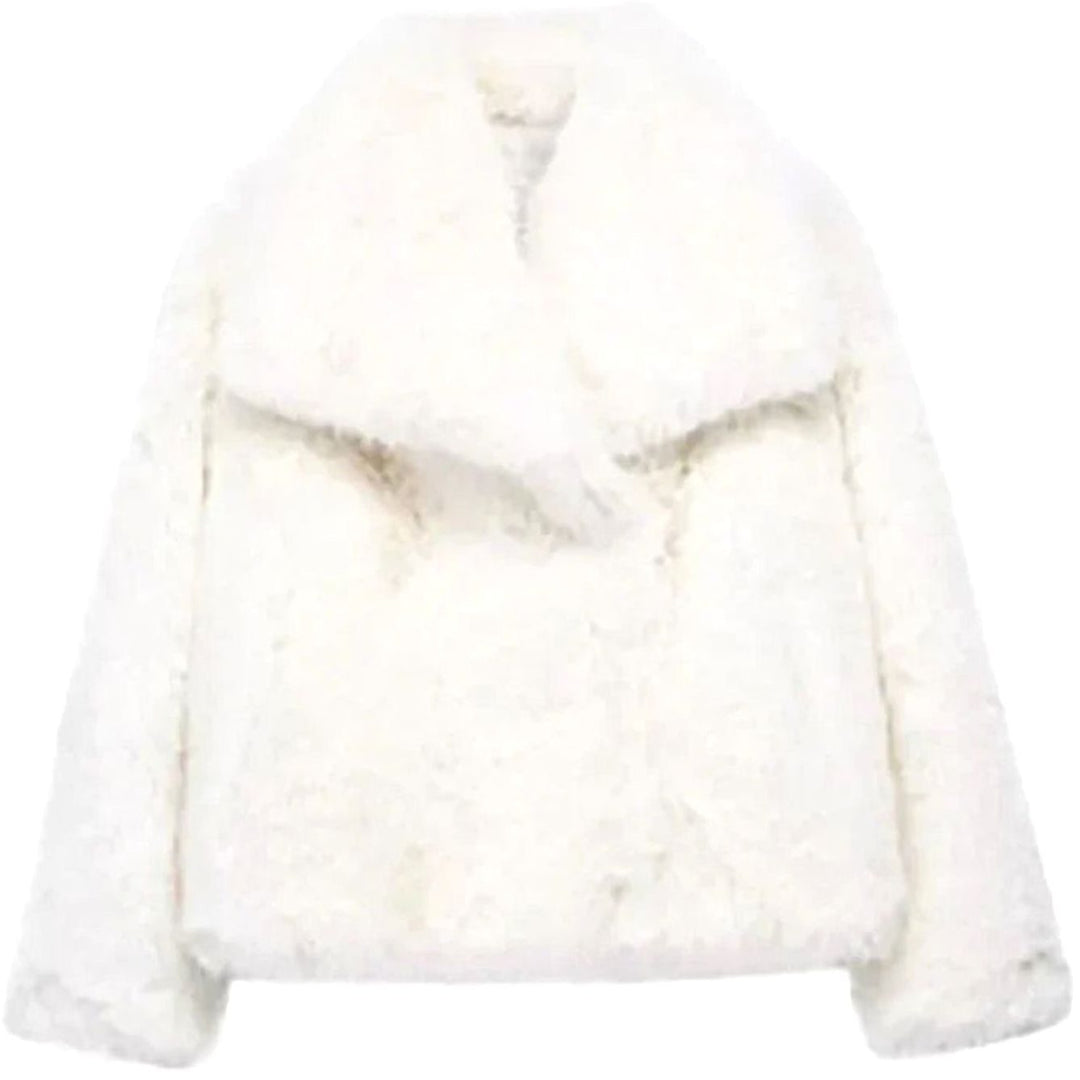 Damen Kurze Winterjacke aus Kunstfell Lockere Flauschige Kurzjacke - Weiß