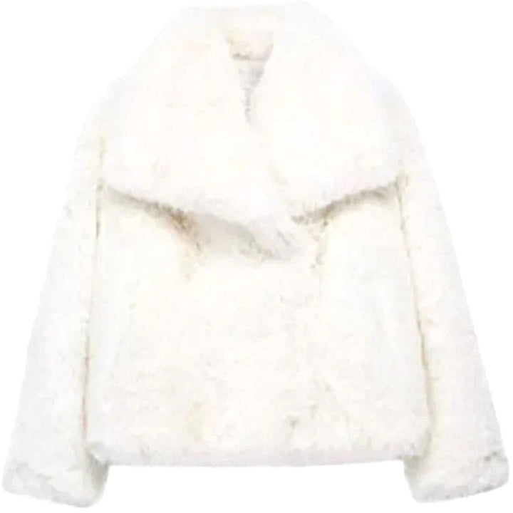 Damen Kurze Winterjacke aus Kunstfell Lockere Flauschige Kurzjacke - Weiß