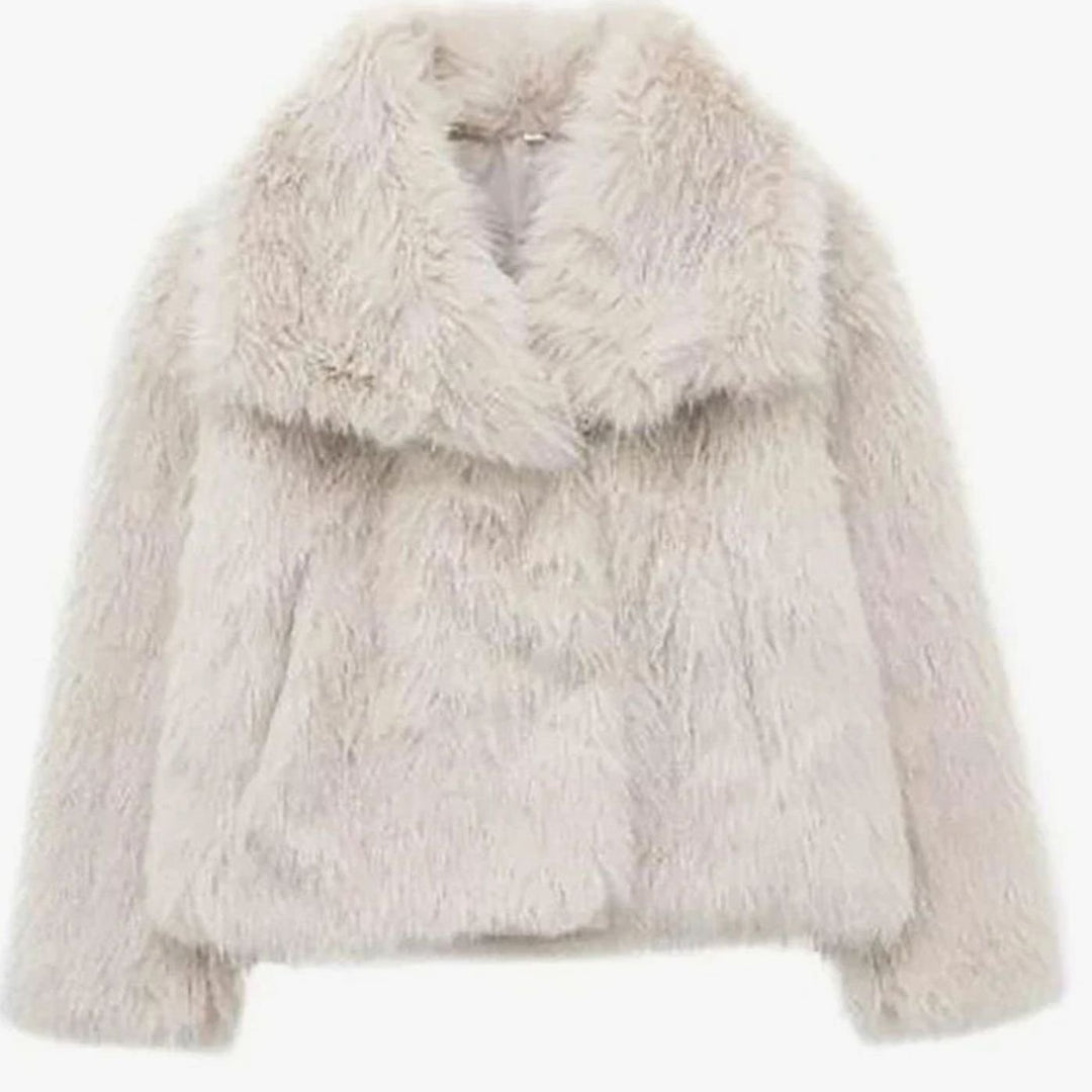 Damen Kurze Winterjacke aus Kunstfell Lockere Flauschige Kurzjacke - Creme