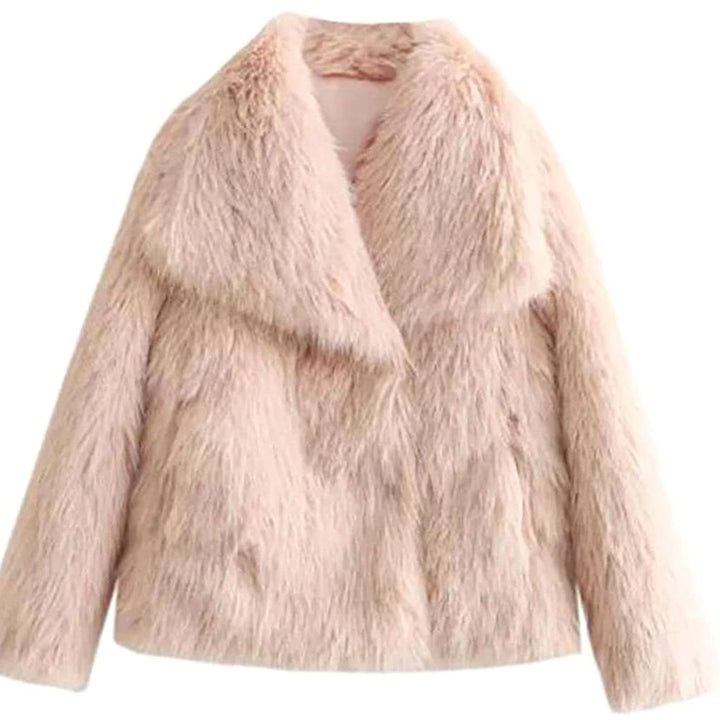 Damen Kurze Winterjacke aus Kunstfell Lockere Flauschige Kurzjacke - Hellrosa