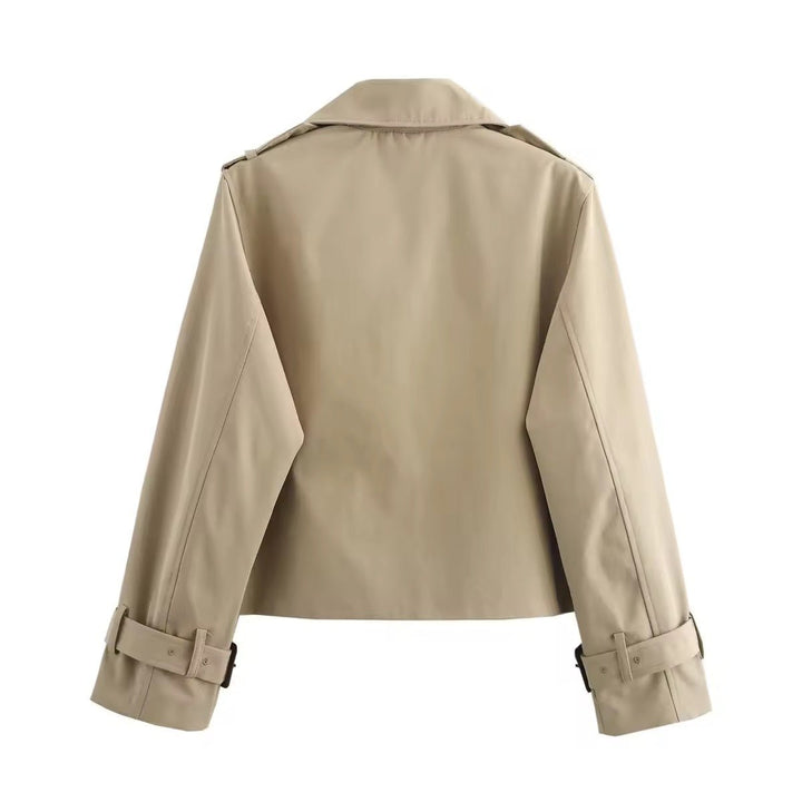 Damen Kurzer Doppelreihiger Trench Coat mit Schnallenärmeln