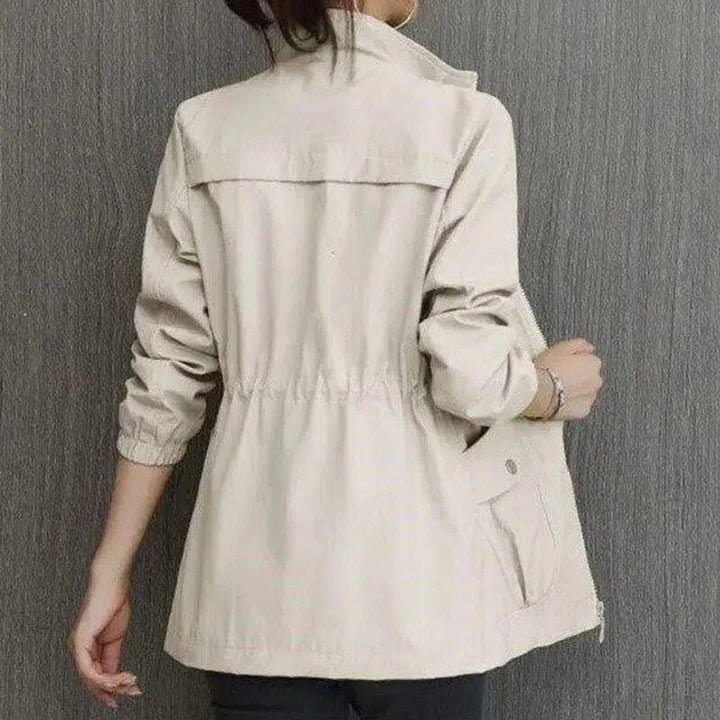 Damen Kurzjacke leichte Übergangsjacke mit Reißverschluss Seitentaschen - Beige