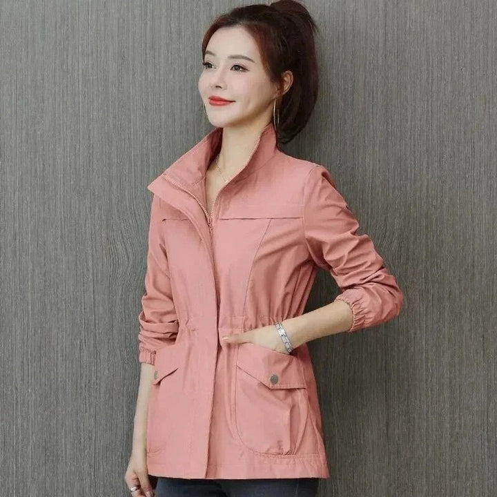 Damen Kurzjacke leichte Übergangsjacke mit Reißverschluss Seitentaschen - Rosa