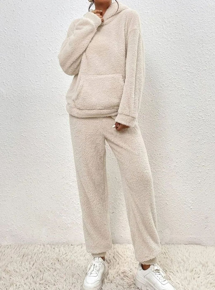 Damen Kuscheliges Zweiteiliges Pullover-Set Fleece Hoodie Jogginghose