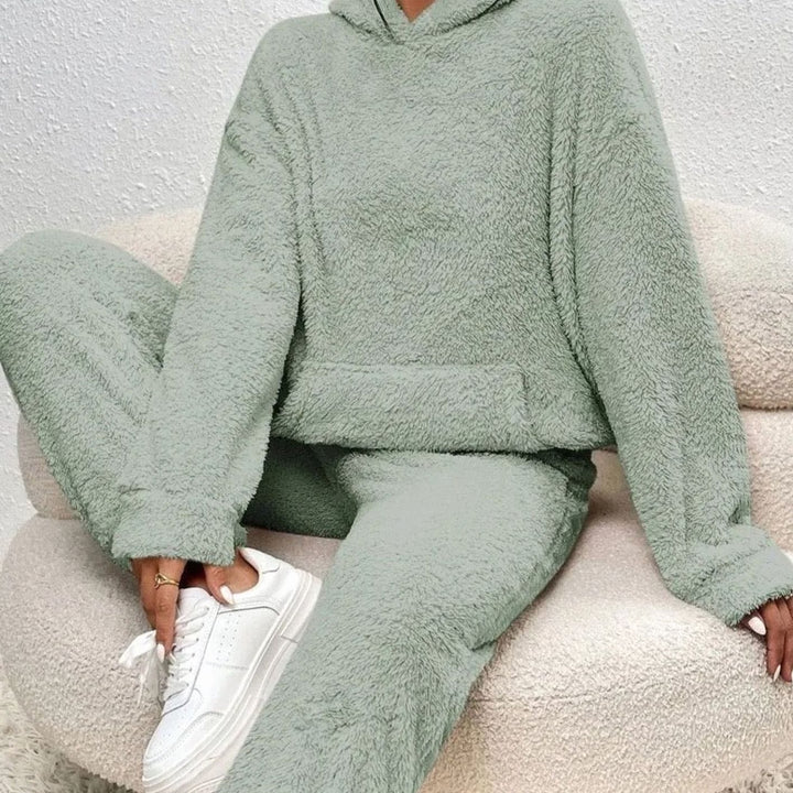 Damen Kuscheliges Zweiteiliges Pullover-Set Fleece Hoodie Jogginghose - Grün