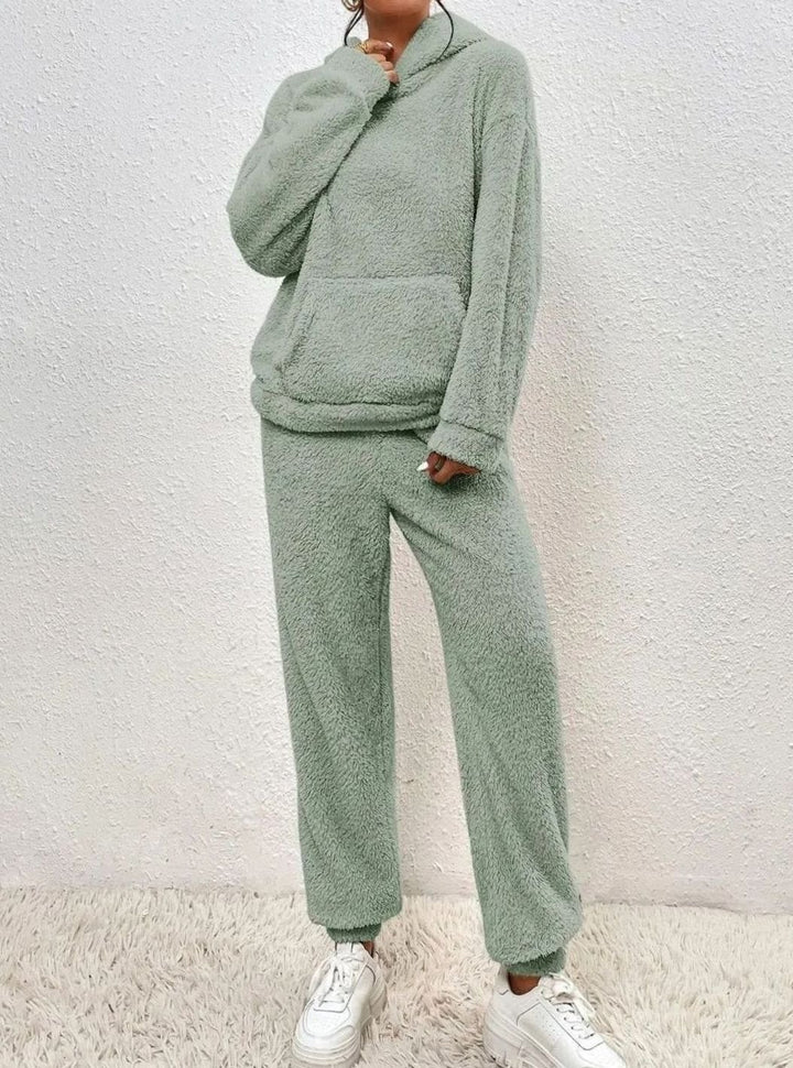 Damen Kuscheliges Zweiteiliges Pullover-Set Fleece Hoodie Jogginghose