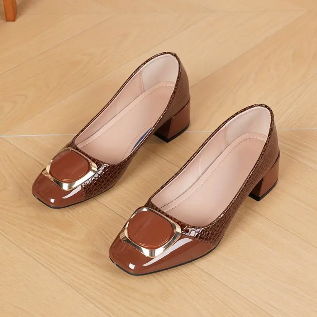 Damen Lackoptik Krokodilmuster Blockabsatz-Pumps mit Schnalle