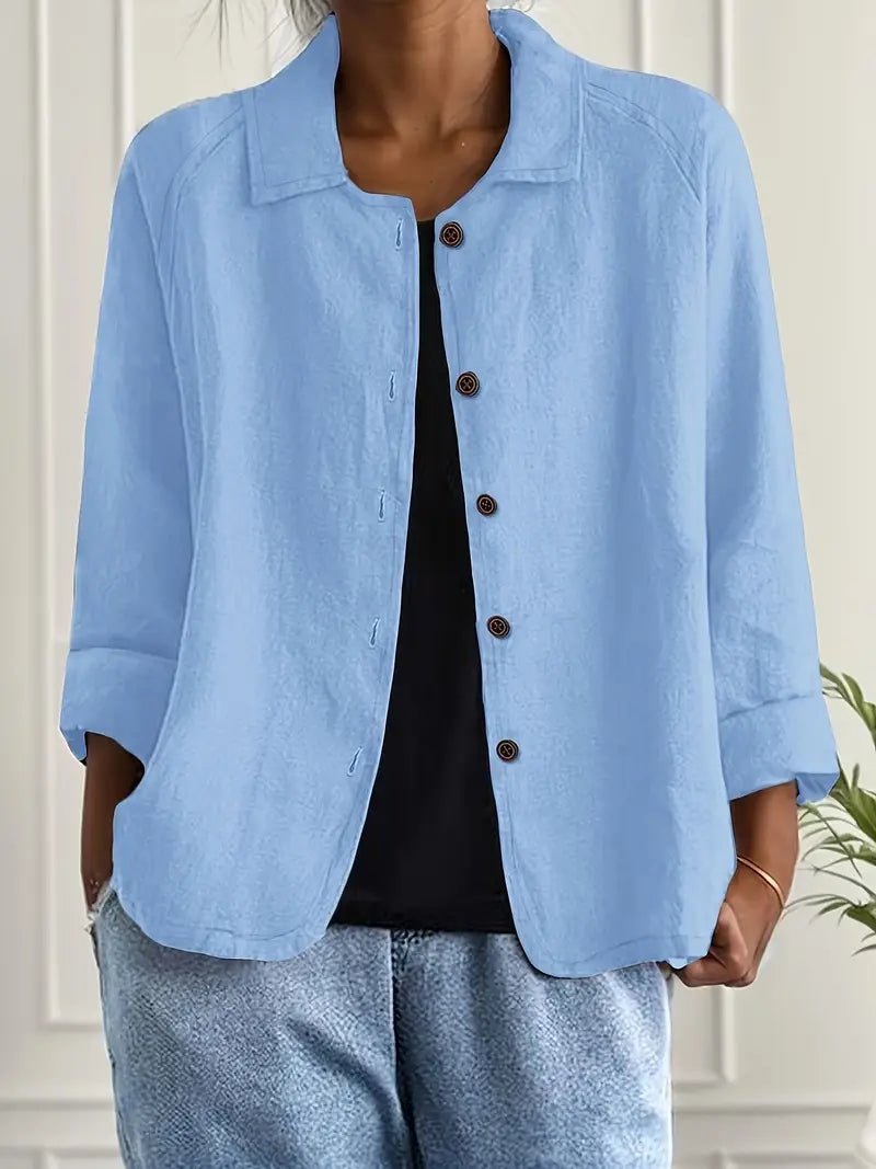 Damen Langarm-Blazer mit Kragen lockere Knopfleiste - Light Blue
