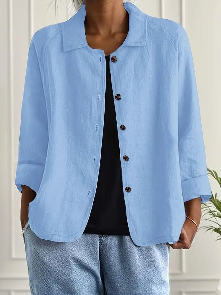 Damen Langarm-Blazer mit Kragen lockere Knopfleiste - Light Blue