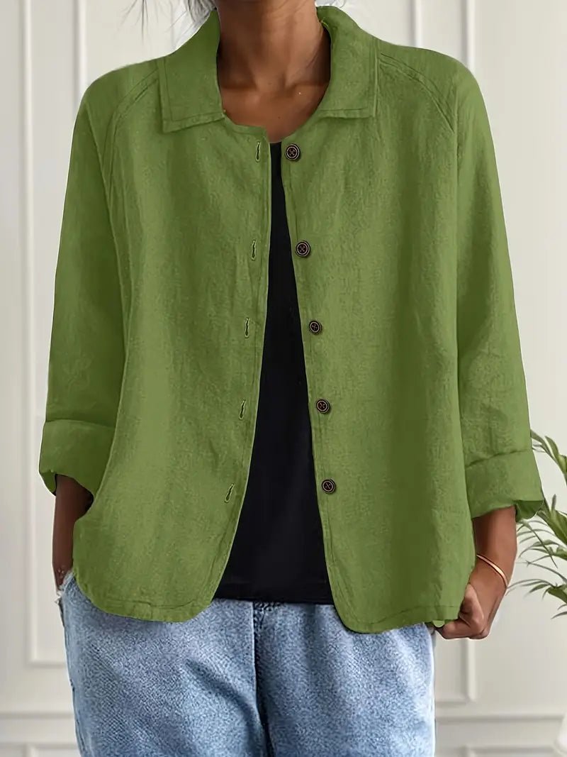 Damen Langarm-Blazer mit Kragen lockere Knopfleiste - Green