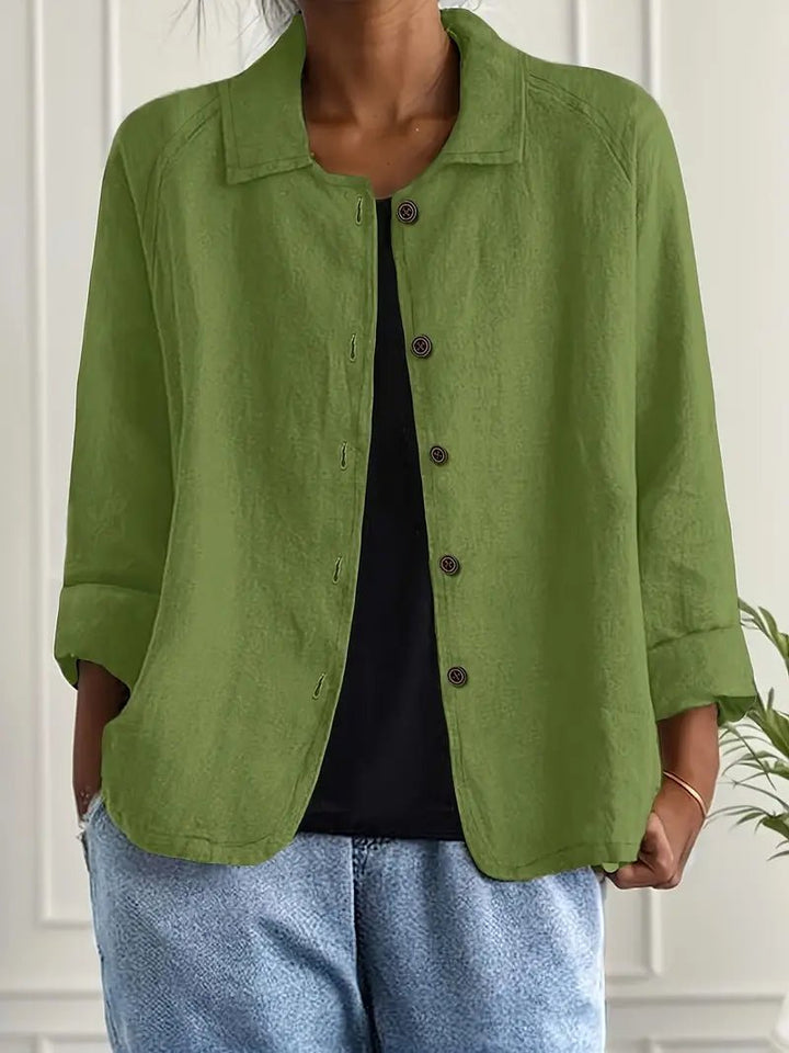 Damen Langarm-Blazer mit Kragen lockere Knopfleiste - Green