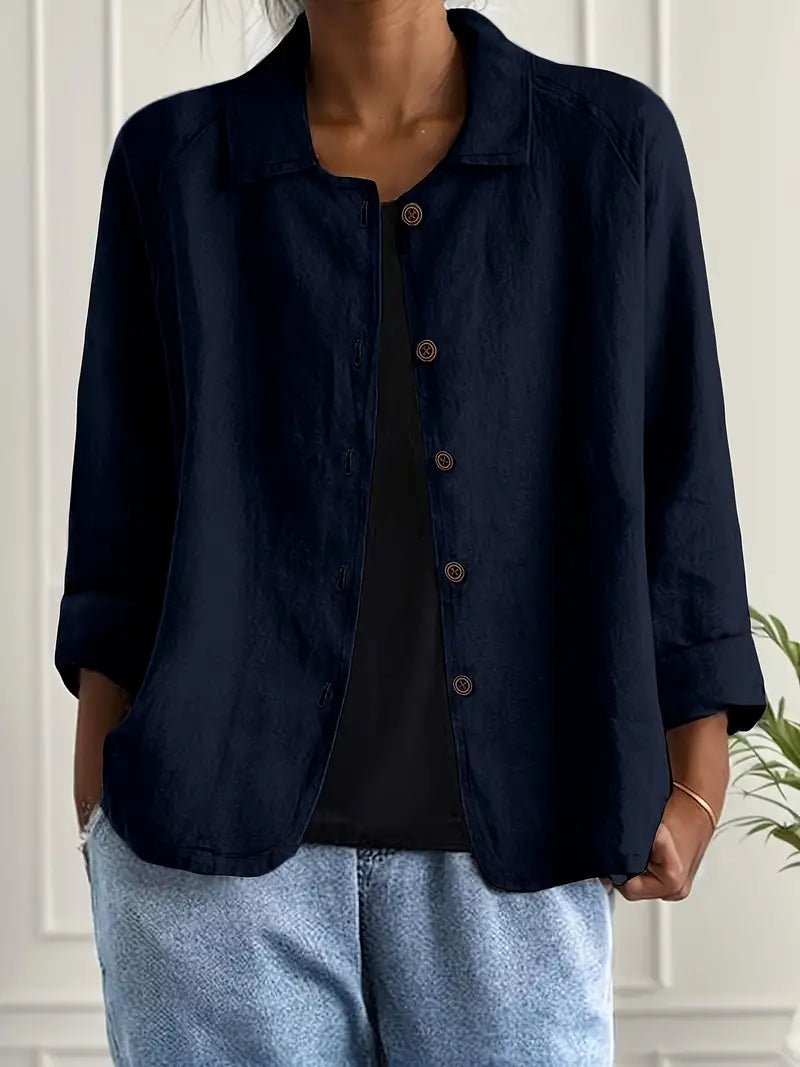 Damen Langarm-Blazer mit Kragen lockere Knopfleiste - Navy Blue