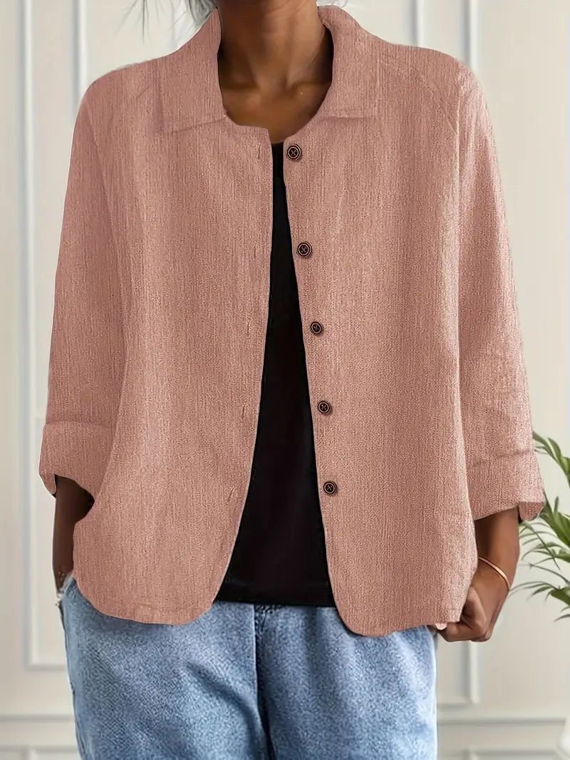 Damen Langarm-Blazer mit Kragen lockere Knopfleiste - Pink