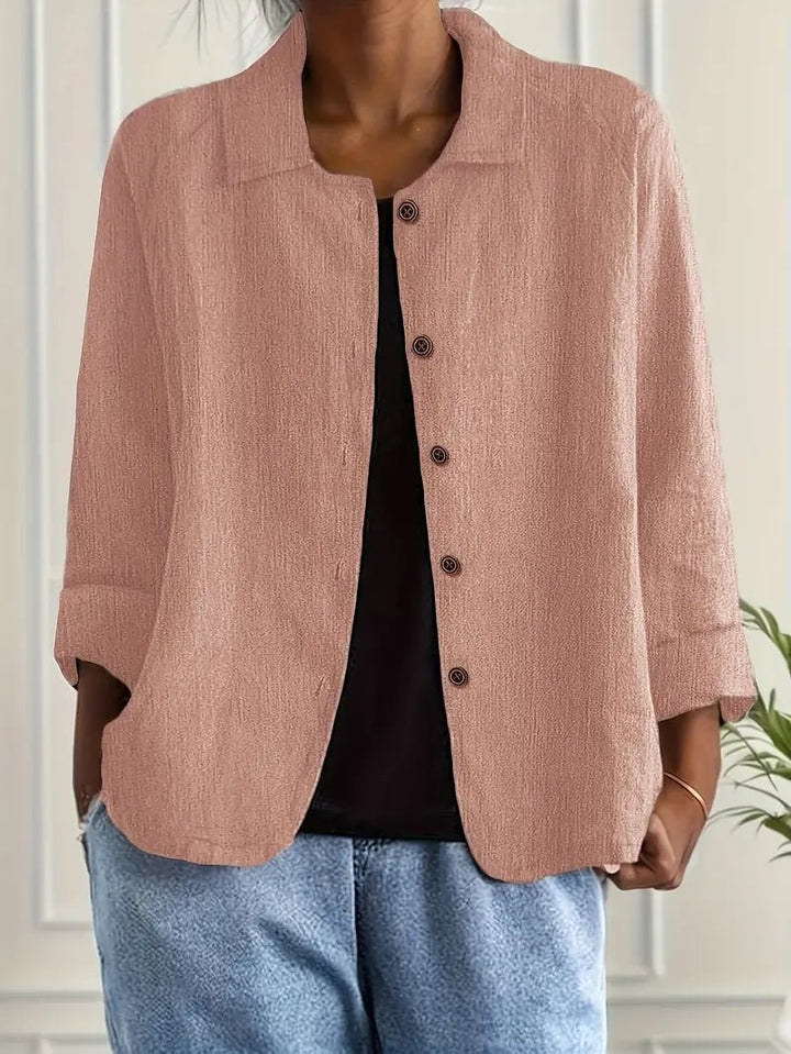 Damen Langarm-Blazer mit Kragen lockere Knopfleiste - Pink