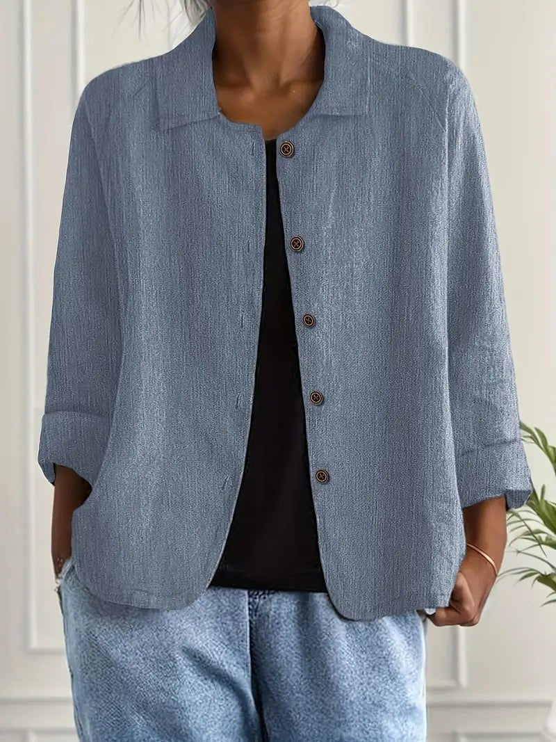 Damen Langarm-Blazer mit Kragen lockere Knopfleiste - Blue