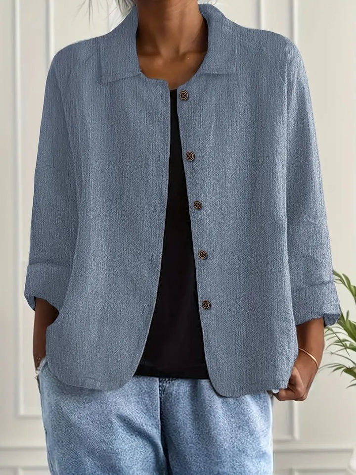 Damen Langarm-Blazer mit Kragen lockere Knopfleiste - Blue