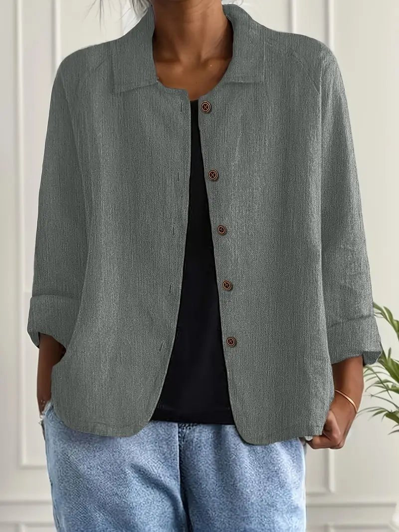 Damen Langarm-Blazer mit Kragen lockere Knopfleiste - Grey