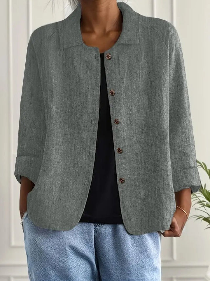 Damen Langarm-Blazer mit Kragen lockere Knopfleiste - Grey