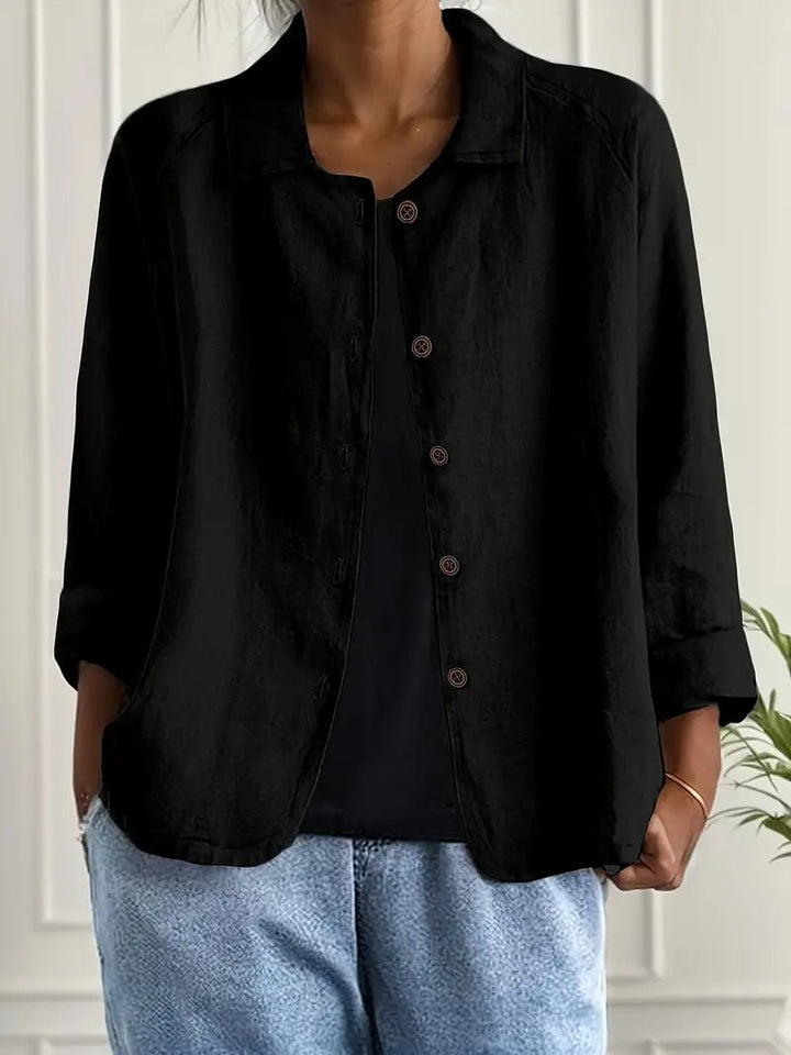 Damen Langarm-Blazer mit Kragen lockere Knopfleiste - Black