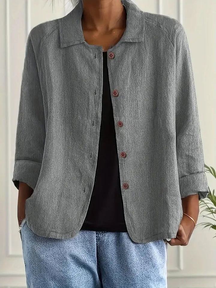 Damen Langarm-Blazer mit Kragen lockere Knopfleiste - Light Grey