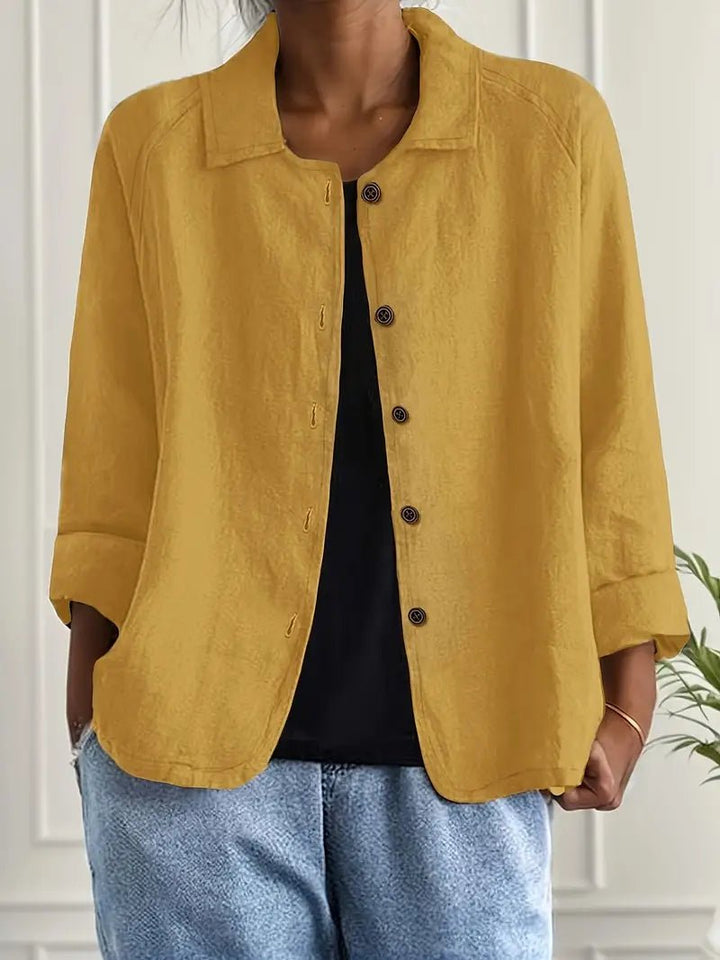 Damen Langarm-Blazer mit Kragen lockere Knopfleiste - Yellow