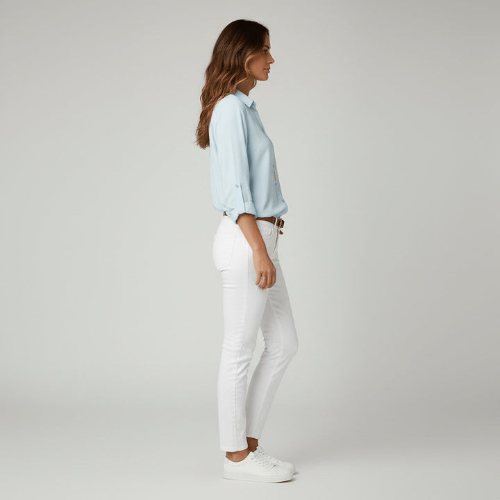 Damen Langarm-Bluse mit Hemdkragen und Knopfleiste in Relaxed Fit