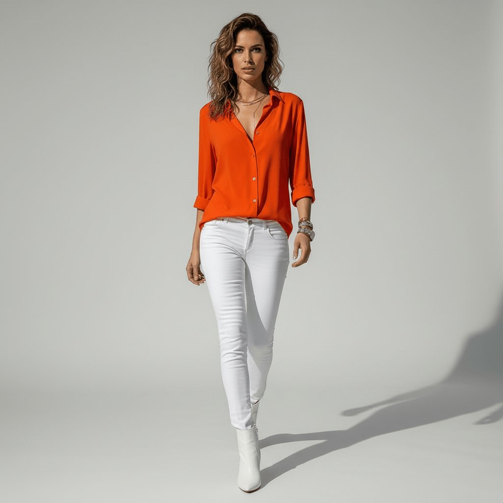 Damen Langarm-Bluse mit Hemdkragen und Knopfleiste in Relaxed Fit