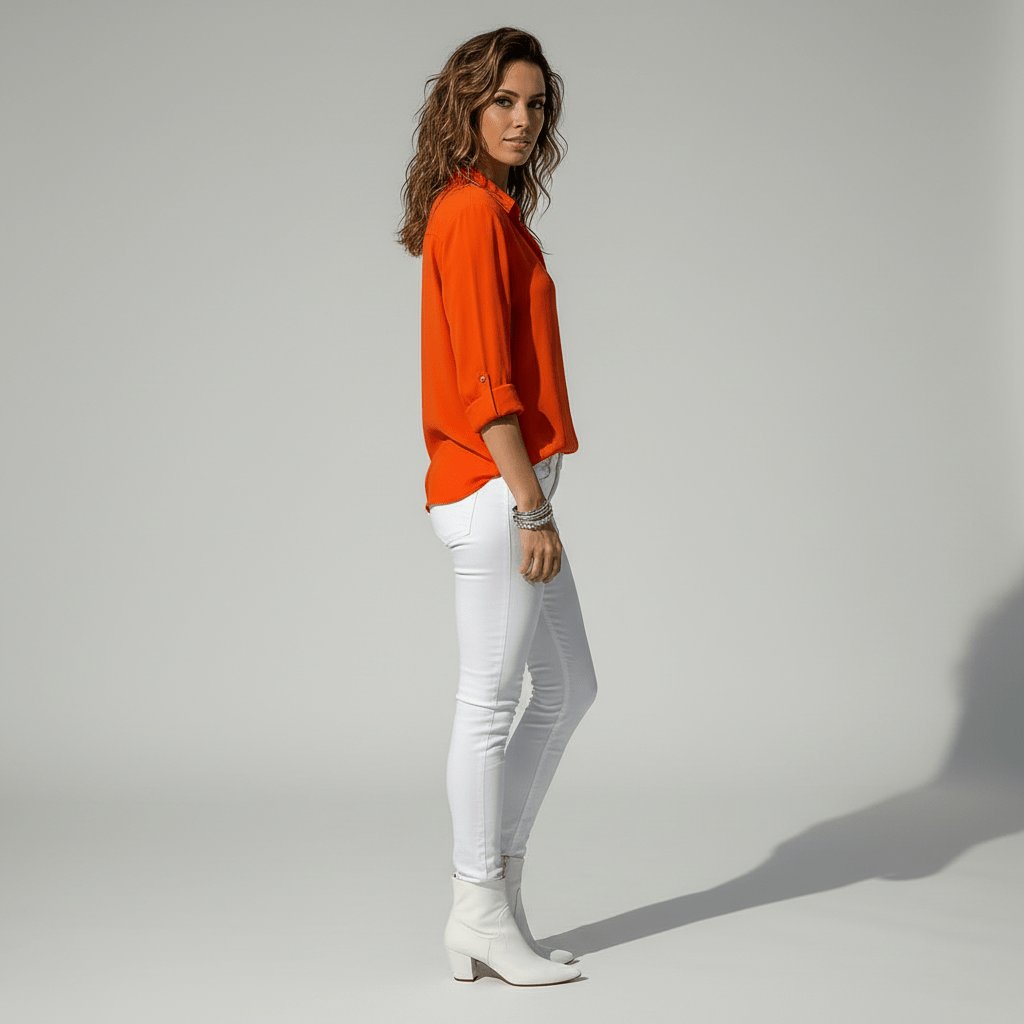 Damen Langarm-Bluse mit Hemdkragen und Knopfleiste in Relaxed Fit