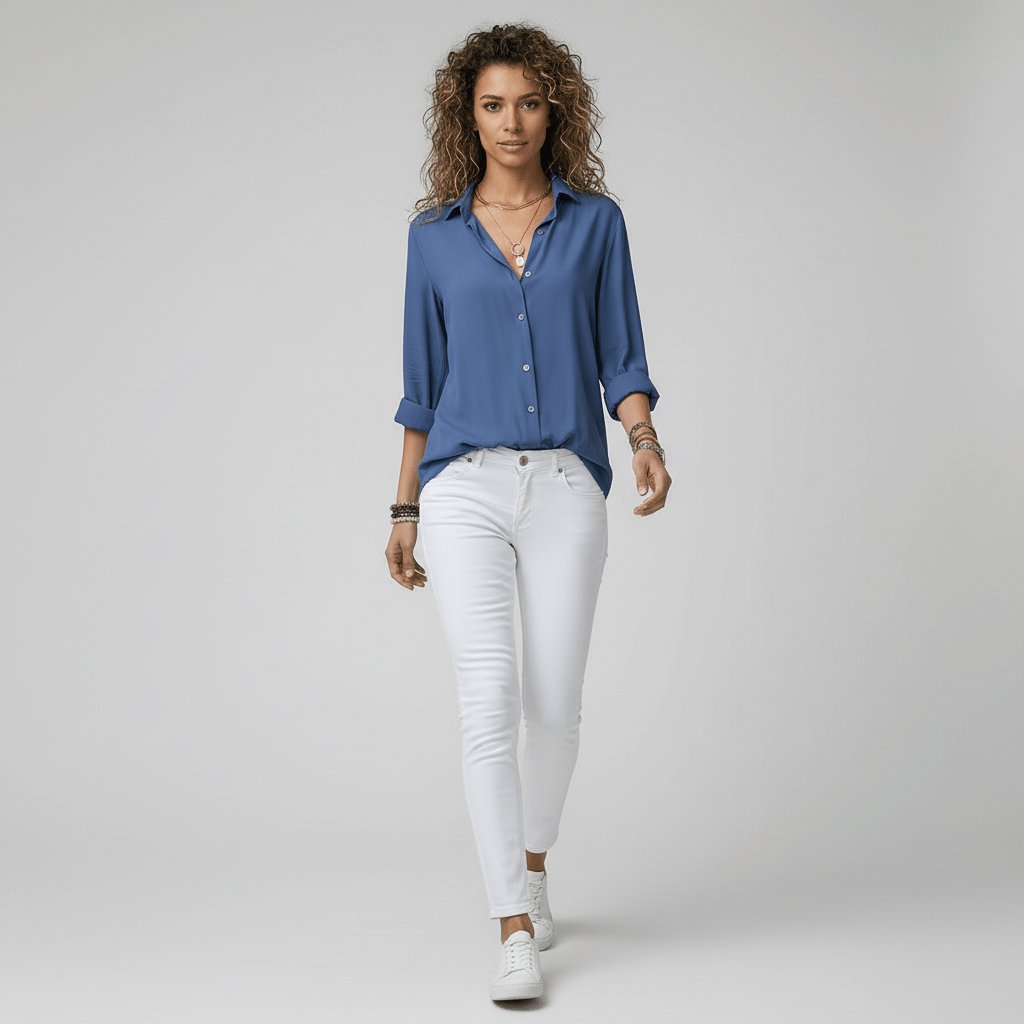 Damen Langarm-Bluse mit Hemdkragen und Knopfleiste in Relaxed Fit