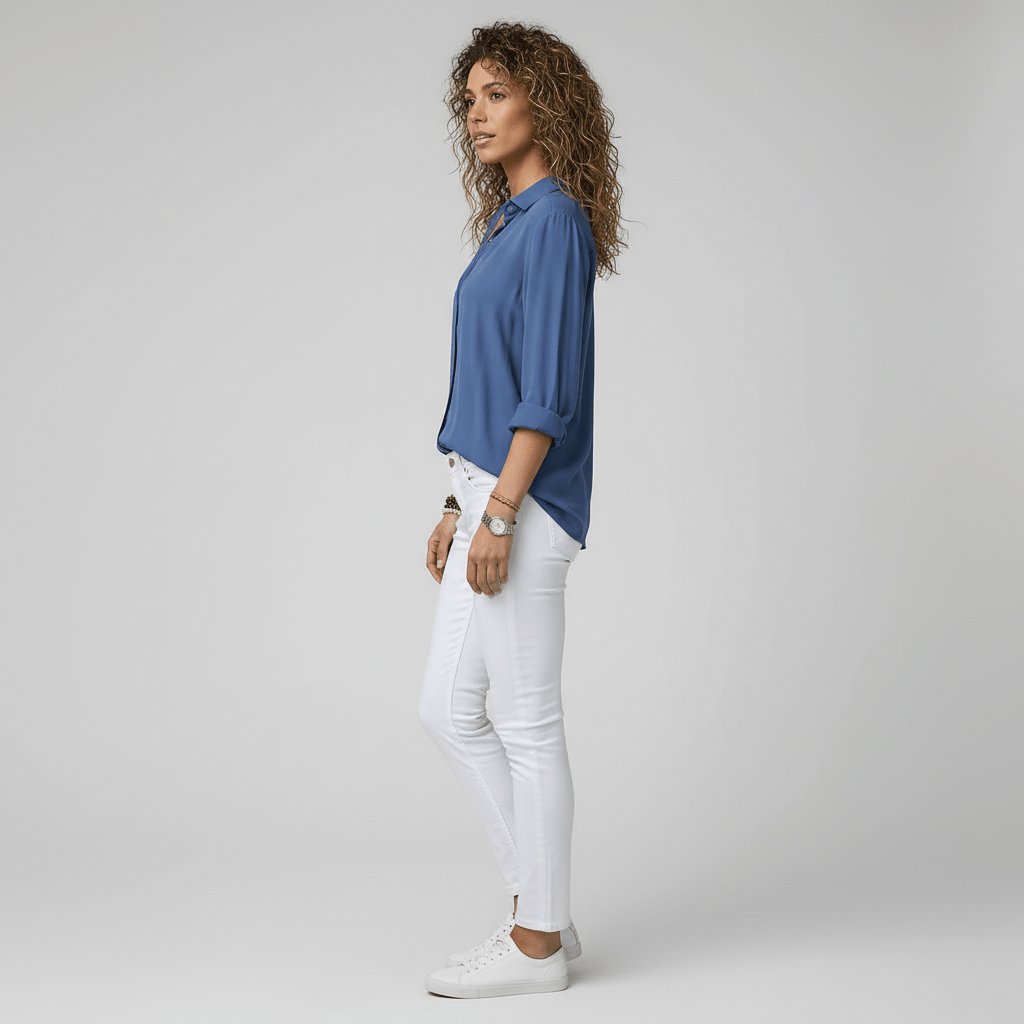 Damen Langarm-Bluse mit Hemdkragen und Knopfleiste in Relaxed Fit