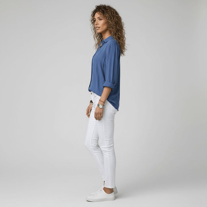 Damen Langarm-Bluse mit Hemdkragen und Knopfleiste in Relaxed Fit
