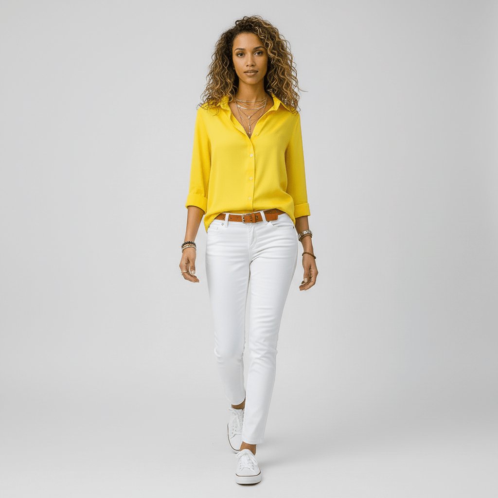 Damen Langarm-Bluse mit Hemdkragen und Knopfleiste in Relaxed Fit